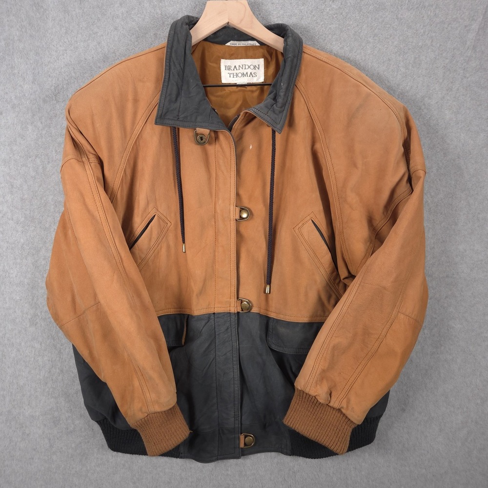 Brandon Thomas Vintage Mens Large Distressed Tan Suede Leather Bomber Jacket